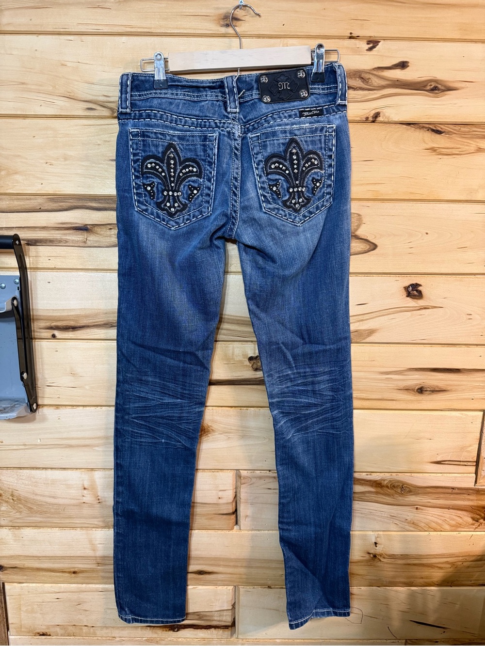 Miss Me Blue Boot Cut Jeans with Embellished Fleur de Lis Pockets